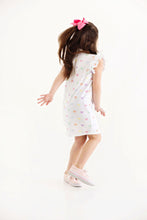 Load image into Gallery viewer, Ruehling Ruffle Dress - Bitty Bows (White) - Pima