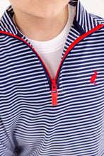 Load image into Gallery viewer, Prepletic® Hayword Half-Zip - Nantucket Navy Stripe w/ Red - Performance