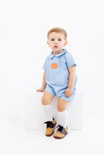 Load image into Gallery viewer, John Hall Jon Jon - Barrington Blue w/ Pumpkin Embroidery - Short Sleeve - Broadcloth
