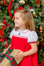 Load image into Gallery viewer, Mary Dal Dress - White w/ Richmond Red - Christmas Tree Embroidery