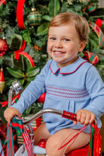 Load image into Gallery viewer, Bradford Bubble - Barrington Blue w/ White & Richmond Red Smocking - Long Sleeve - Pima