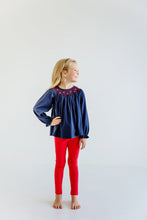 Load image into Gallery viewer, Bettye Bow Smocked Top - Nantucket Navy w/ Richmond Red and White - Pima