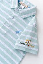 Load image into Gallery viewer, Prim & Proper Polo - Old Greenwich Green Stripe w/ Saratoga Sky Blue - Derby