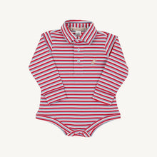 Load image into Gallery viewer, Prim & Proper Polo - Sumner County Stripe (Barrington Blue, Red, & White) - Long Sleeve