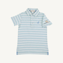 Load image into Gallery viewer, Prim & Proper Polo - Old Greenwich Green Stripe w/ Saratoga Sky Blue - Derby