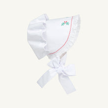 Load image into Gallery viewer, Bellefaire Bonnet - Worth Ave White w/ Holly Embroidery - Broadcloth - Eyelet