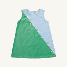 Load image into Gallery viewer, Blake Button Dress - Barrington Blue & Kiawah Kelly Green - Corduroy