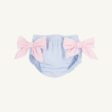 Load image into Gallery viewer, Bow Bottom Bloomer - Breakers Blue Seersucker w/ Palm Beach Pink