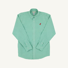 Load image into Gallery viewer, Dean's List Dress Shirt - Gibson Island Green Mini Gingham w/ Red Stork