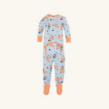 Load image into Gallery viewer, Fallon Footie Pajamas - Candy & Critters (Buckhead Blue)