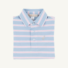 Load image into Gallery viewer, Prim & Proper Polo - Beale Street Blue w/ Palm Beach Pink & White Stripes - Long Sleeve