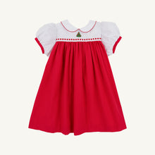 Load image into Gallery viewer, Mary Dal Dress - White w/ Richmond Red - Christmas Tree Embroidery