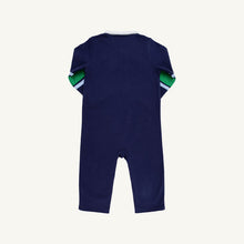 Load image into Gallery viewer, Sir Proper's Rugby Romper - Nantucket Navy w/ Beale Blue & Kelly Green Stripe