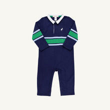 Load image into Gallery viewer, Sir Proper's Rugby Romper - Nantucket Navy w/ Beale Blue & Kelly Green Stripe