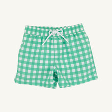 Load image into Gallery viewer, Tortola Swim Trunks - Gibson Island Green Gingham w/ Worth Ave White