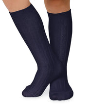 Load image into Gallery viewer, Jefferies Classic Cable Knee Socks - White, Navy, or Ivory