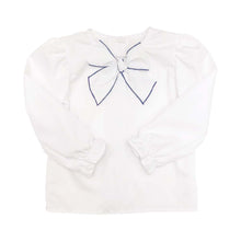 Load image into Gallery viewer, Beatrice Bow Blouse - Worth Ave White w/ Nantucket Navy m