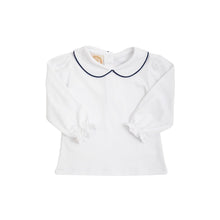 Load image into Gallery viewer, Maude's Peter Pan Collar - White w/ Navy Trim - Long sleeve - Pima
