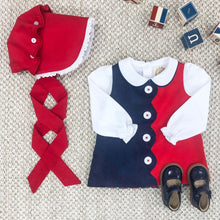 Load image into Gallery viewer, Maude's Peter Pan Collar - White w/ Navy Trim - Long sleeve - Pima