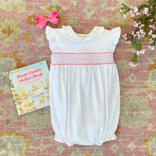 Load image into Gallery viewer, Banbury Bubble - Worth Ave White w/ Hamptons Hot Pink Smocking - Angel Sleeve
