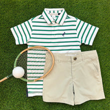 Load image into Gallery viewer, Prim &amp; Proper Polo - Worth Ave White, Nantucket Navy, Kiawah Kelly Green Stripe
