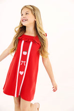 Load image into Gallery viewer, Darla Dress - Richmond Red w/ Hamptons Hot Pink - Apples &amp; Bow Embroidery
