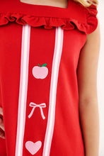 Load image into Gallery viewer, Darla Dress - Richmond Red w/ Hamptons Hot Pink - Apples &amp; Bow Embroidery
