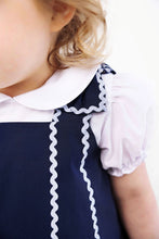 Load image into Gallery viewer, Donna Dress - Nantucket Navy w/ Beale Street Blue - Apple/Floral Embroidery
