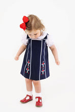 Load image into Gallery viewer, Donna Dress - Nantucket Navy w/ Beale Street Blue - Apple/Floral Embroidery
