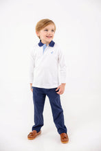 Load image into Gallery viewer, Prim &amp; Proper Polo - White w/ Nantucket Navy &amp; Barrington Blue - Long Sleeve
