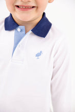 Load image into Gallery viewer, Prim &amp; Proper Polo - White w/ Nantucket Navy &amp; Barrington Blue - Long Sleeve
