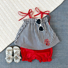Load image into Gallery viewer, Lainey&#39;s Little Set - Nantucket Navy Stripe w/ Richmond Red
