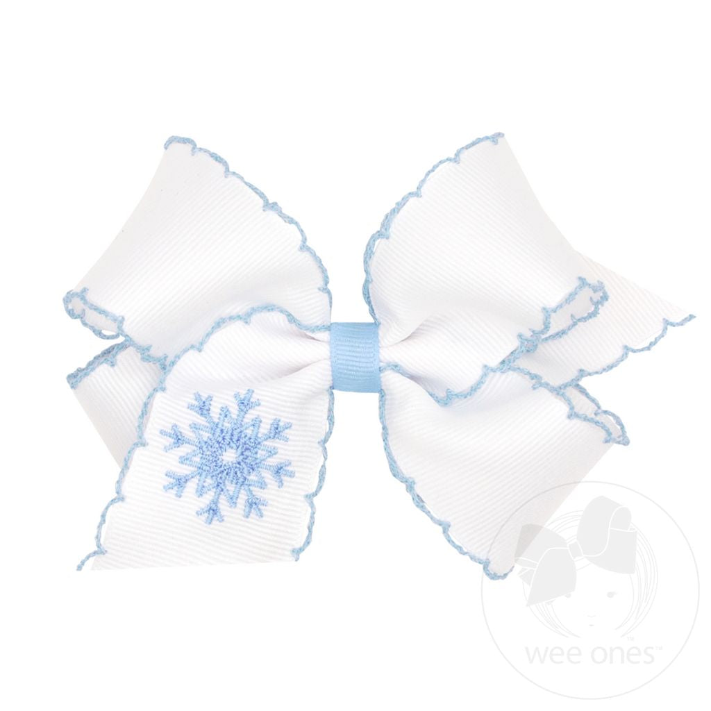 Wee Ones Medium Moonstitch Bow - Snowflake - Blue and White