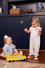 Load image into Gallery viewer, Penny's Playsuit - White w/ Nantucket Navy Microdot &amp; Richmond Red
