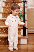 Load image into Gallery viewer, Samuel Smocked Romper - White w/ Richmond Red - Christmas Trees
