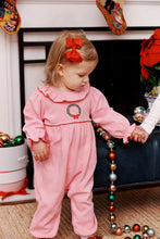 Load image into Gallery viewer, Ramona Ruffle Romper - Hamptons Hot Pink w/ Green - Wreath - Long Sleeve

