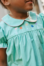 Load image into Gallery viewer, Holly Day Dress - Turks Teal w/ Flower Embroidery - Broadcloth
