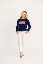 Load image into Gallery viewer, Women's Cissy Sweater - Nantucket Navy w/ American Flag
