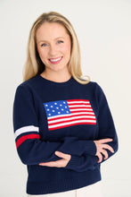Load image into Gallery viewer, Women's Cissy Sweater - Nantucket Navy w/ American Flag
