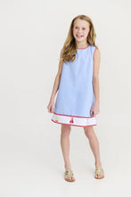 Load image into Gallery viewer, Annie Apron Dress - Beale Street Blue w/ White and Red - Sailboats
