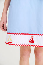 Load image into Gallery viewer, Annie Apron Dress - Beale Street Blue w/ White and Red - Sailboats
