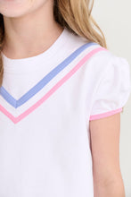 Load image into Gallery viewer, Cassidy Comfy Crewneck - White w/ Periwinkle &amp; Hamptons Hot Pink - Short Puff Sleeve
