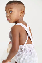 Load image into Gallery viewer, Sayre Sunsuit - Grantley Gray Mini Gingham w/ Dog Face
