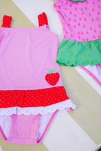 Load image into Gallery viewer, Grace Bay Bathing Suit - Hamptons Hot Pink w/ Richmond Red - Strawberry Appliqué
