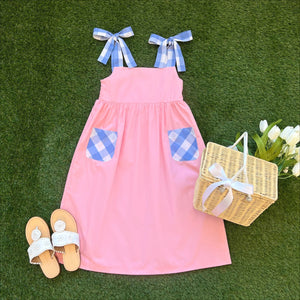 Macie Mini Dress - Sandpearl Pink w/ Park City Periwinkle Check