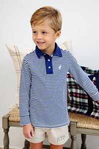 Prim and Proper Polo - Nantucket Navy Stripe w/ Beale St Blue - Long Sleeve