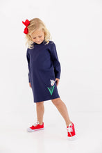Load image into Gallery viewer, Tatum's Turtleneck Dress - Nantucket Navy w/ Tulip

