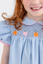 Load image into Gallery viewer, Mary Dal Dress - Barrington Blue w/ Sandpearl Pink - Pumpkin Smocking
