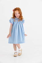Load image into Gallery viewer, Mary Dal Dress - Barrington Blue w/ Sandpearl Pink - Pumpkin Smocking
