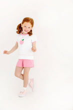 Load image into Gallery viewer, Cassidy Comfy Crewneck - White w/ Hamptons Hot Pink + Apple - Short Puff Sleeve
